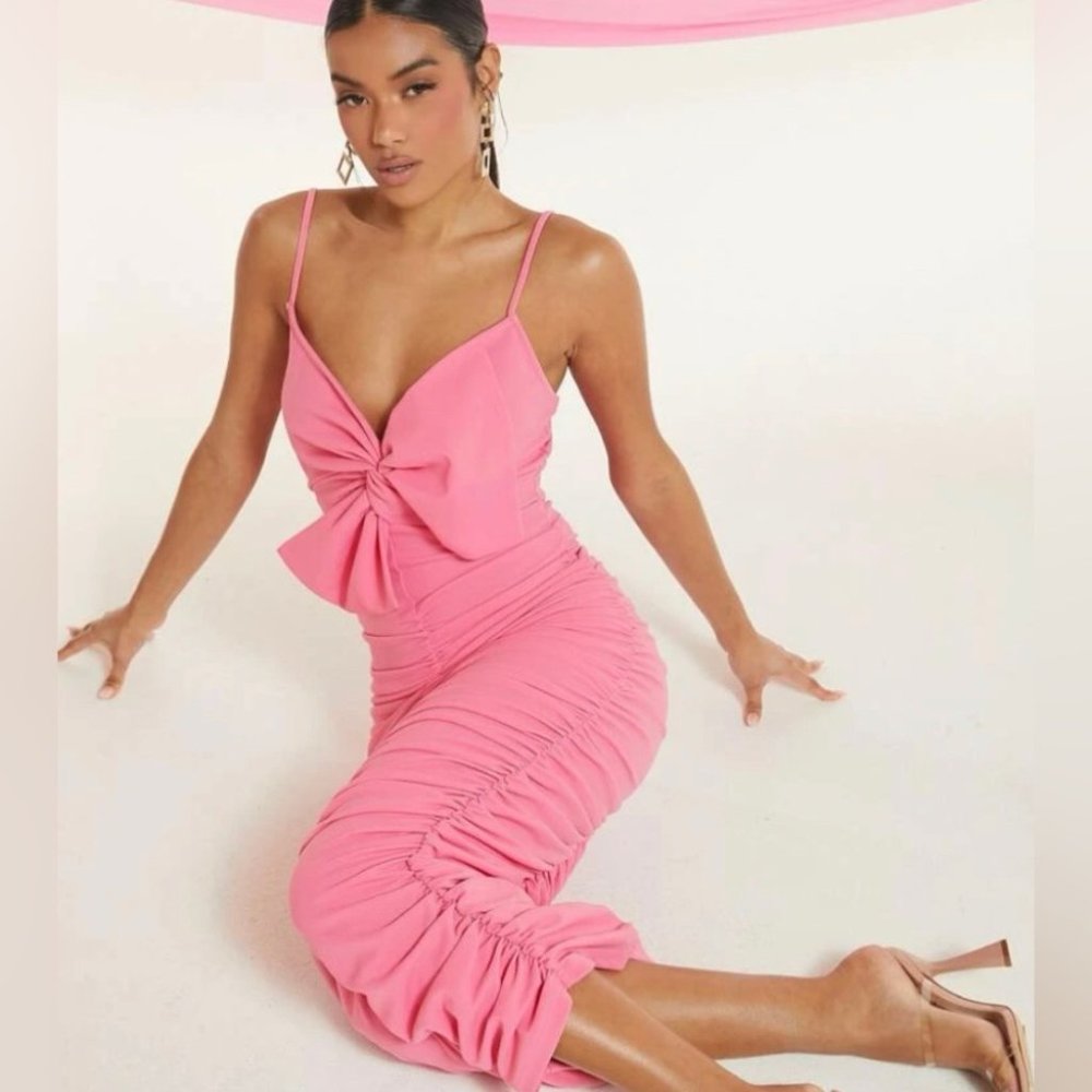 NWT Womens dress Bow Front Ruched Bodycon Dress. Size Large - Picture 6 of 6